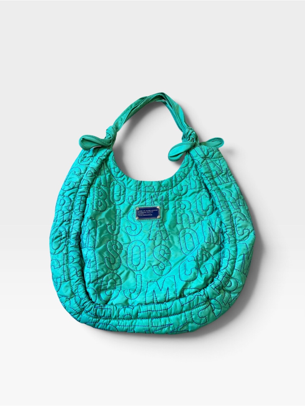 Marc by Marc Jacobs Quilted Turquoise Monogram Logo Nylon Shoulder Bag Size XL